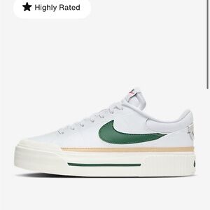 Nike White and Green Court Legacy Lift Sneakers